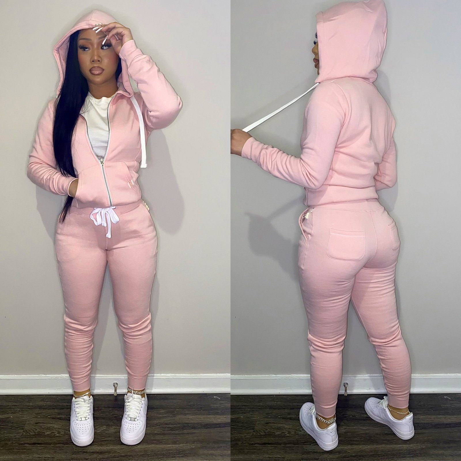 Autumn Winter Tracksuit Custom Women's Set Cotton Sweatshirt Tight Custom Logo Joggers Sport Gym Two Piece Hooded Suit Women