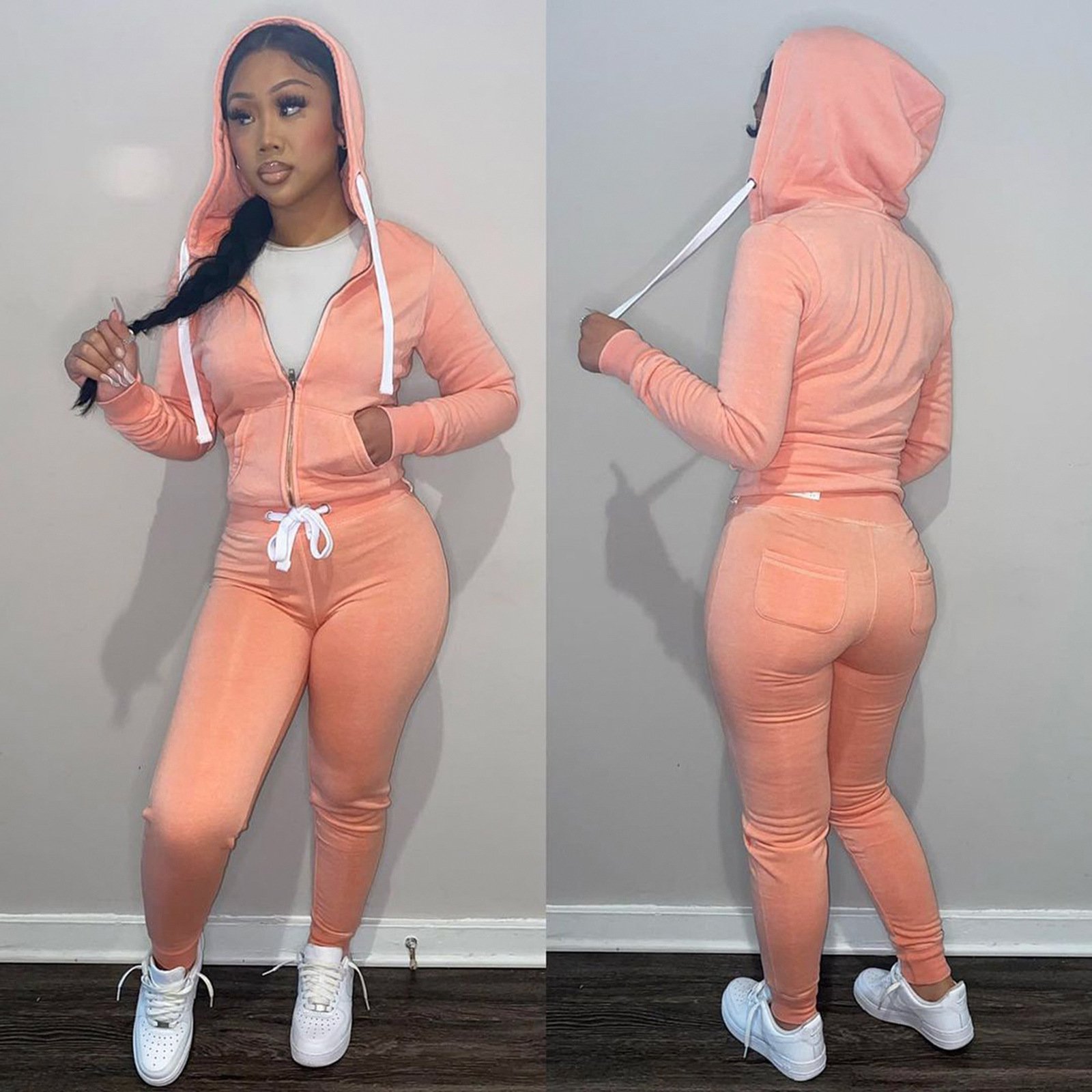 Autumn Winter Tracksuit Custom Women's Set Cotton Sweatshirt Tight Custom Logo Joggers Sport Gym Two Piece Hooded Suit Women