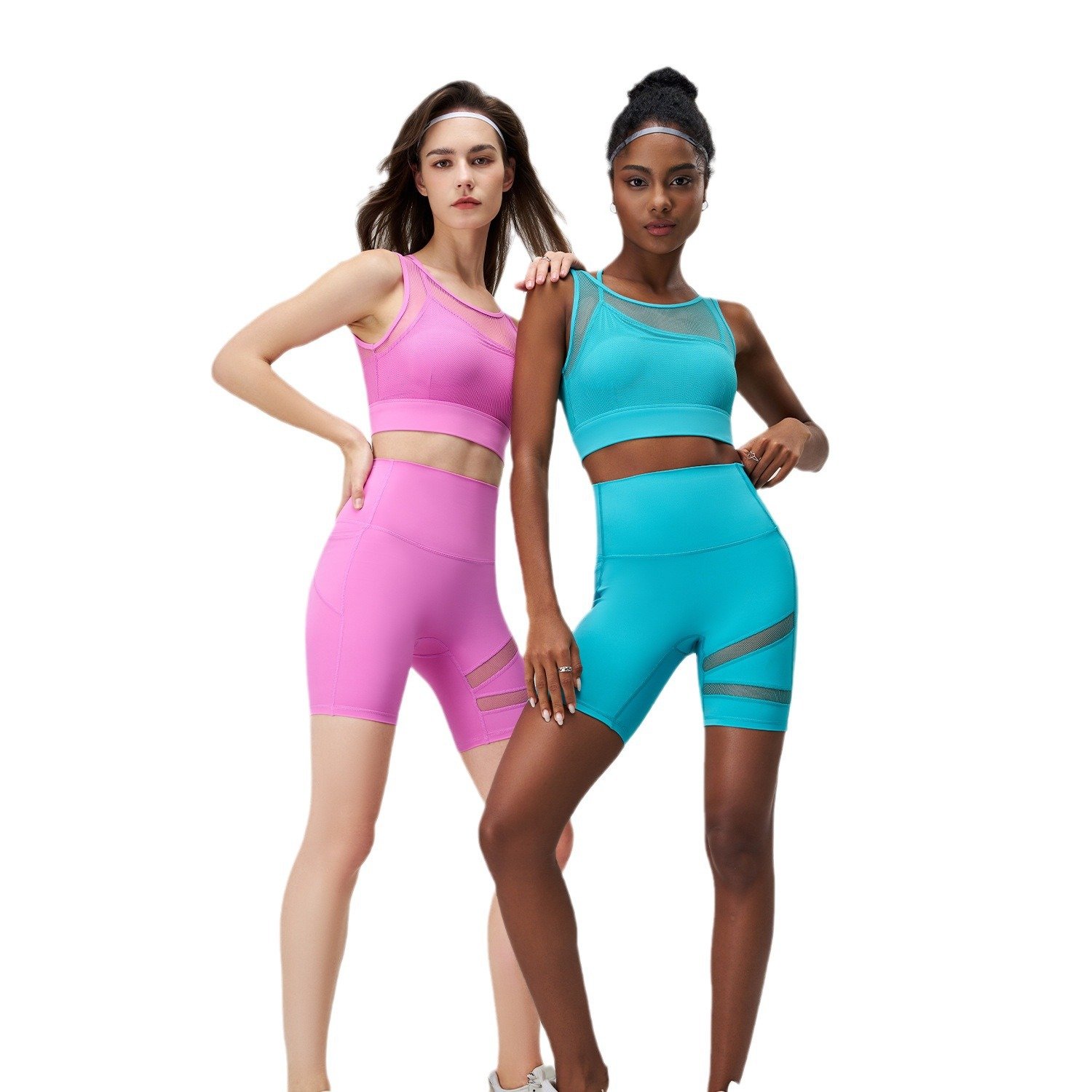 Custom Logo Mesh Splicing Design Active Sportswear Plus Size Gym Fitness Yoga Women's Sets With Four-sided Elasticity