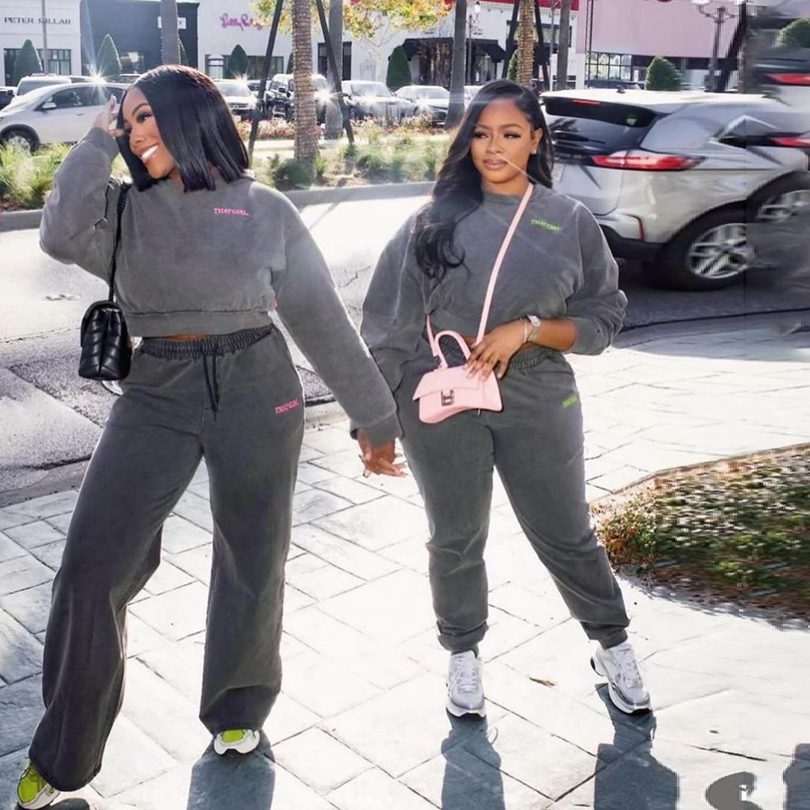 Kliou K24S52015 Autumn Loose Hoodie 2 Piece Set Women Embroidered letter Casual Sweatsuit Jogging Sets Pants Women's Set