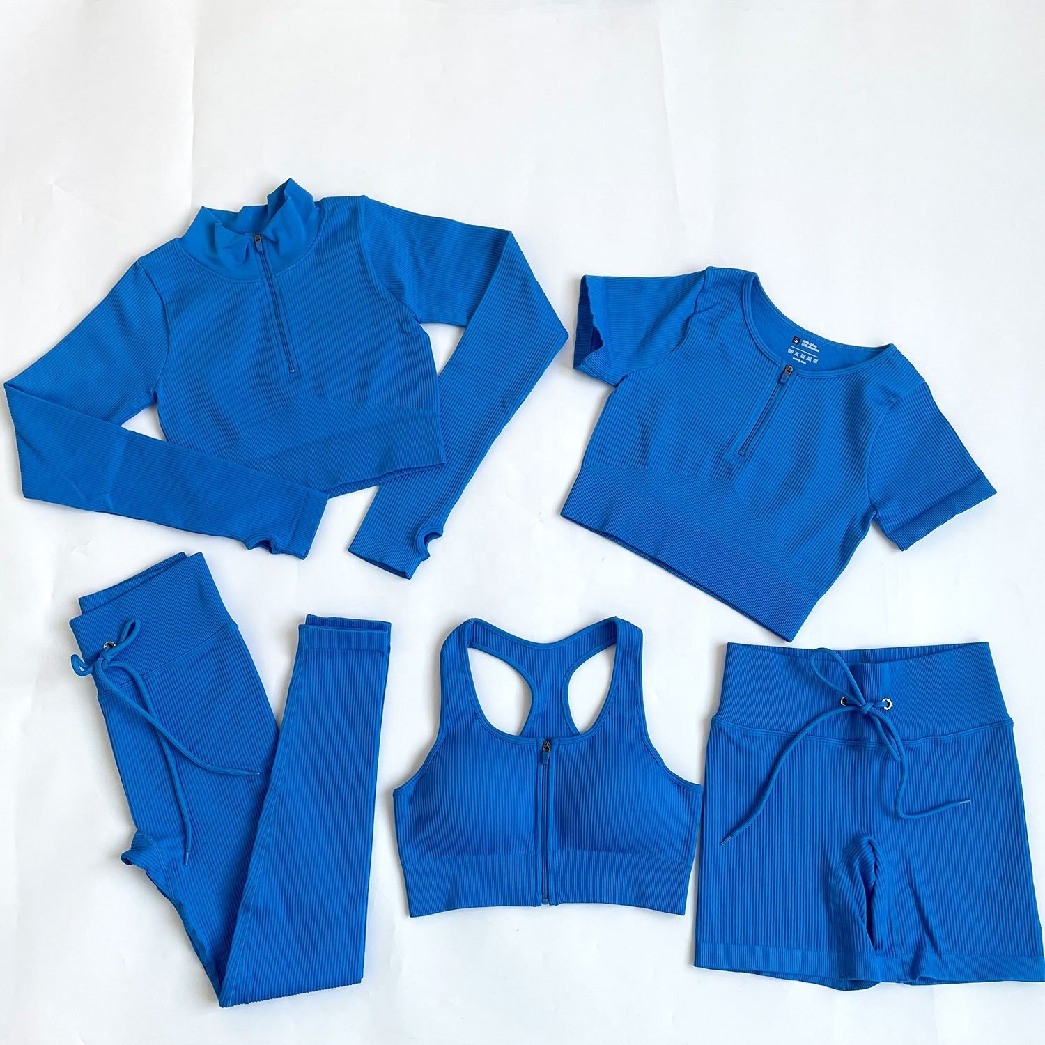 2022 New 5Pcs Seamless Ribbed Yoga Set Gym Sportswear Workout Clothing Woman Fitness Clothing Active Wear Set