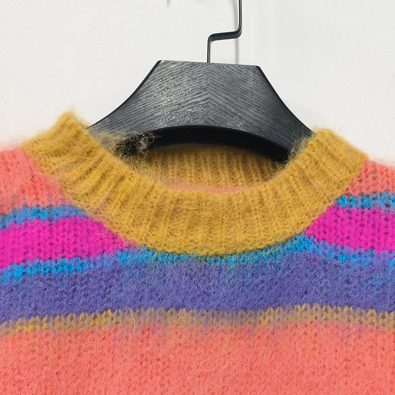 Fast Delivery 2024 Designer Fashion Girls Knitted Mohair Sweaters Crew Neck Long Sleeve Top And Hip Skirt Sweater Set For Women