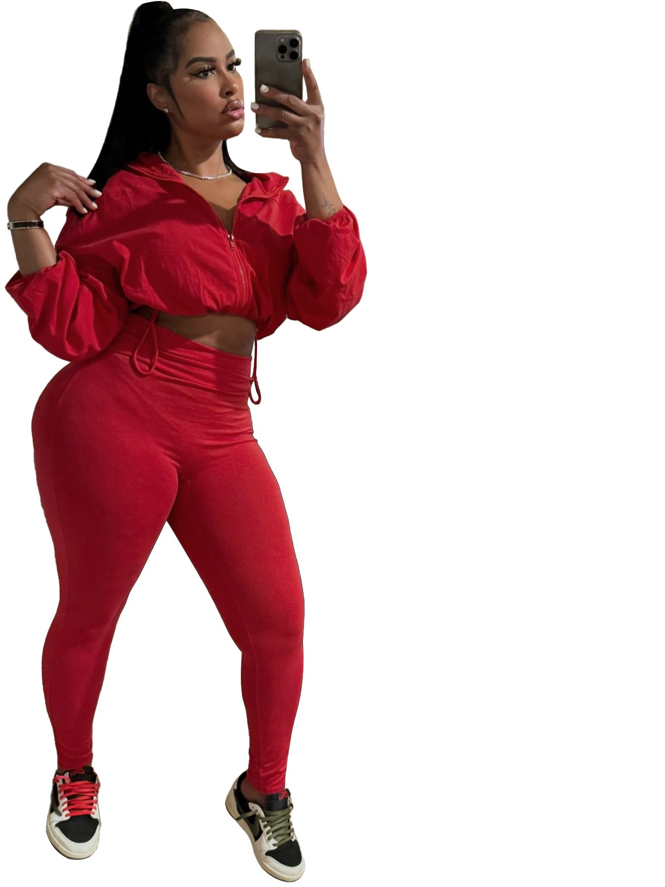 High Waisted Skinny Trousers Women'S Tracksuit With Drawstring Custom Zipper Jacket Two Piece Set Sports 2 Piece Women'S Sets