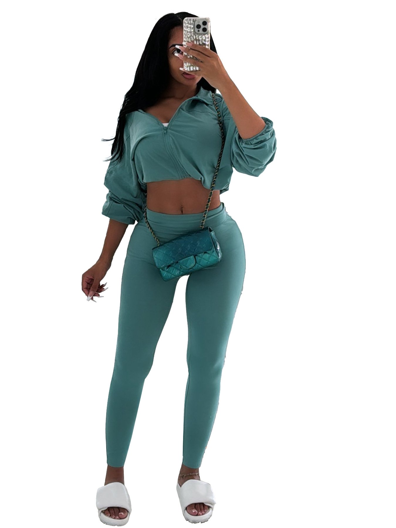 High Waisted Skinny Trousers Women'S Tracksuit With Drawstring Custom Zipper Jacket Two Piece Set Sports 2 Piece Women'S Sets