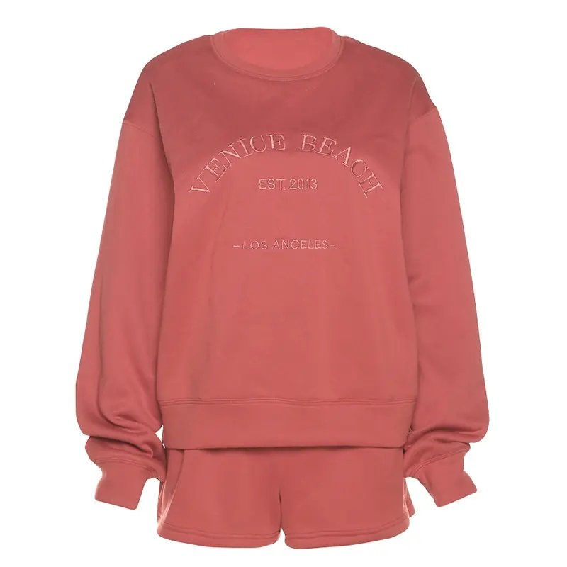 2024 Streetwear Manufacturers Custom Logo cotton sweatshirt biker shorts sets women Tracksuit premium Sweatsuit wholesale
