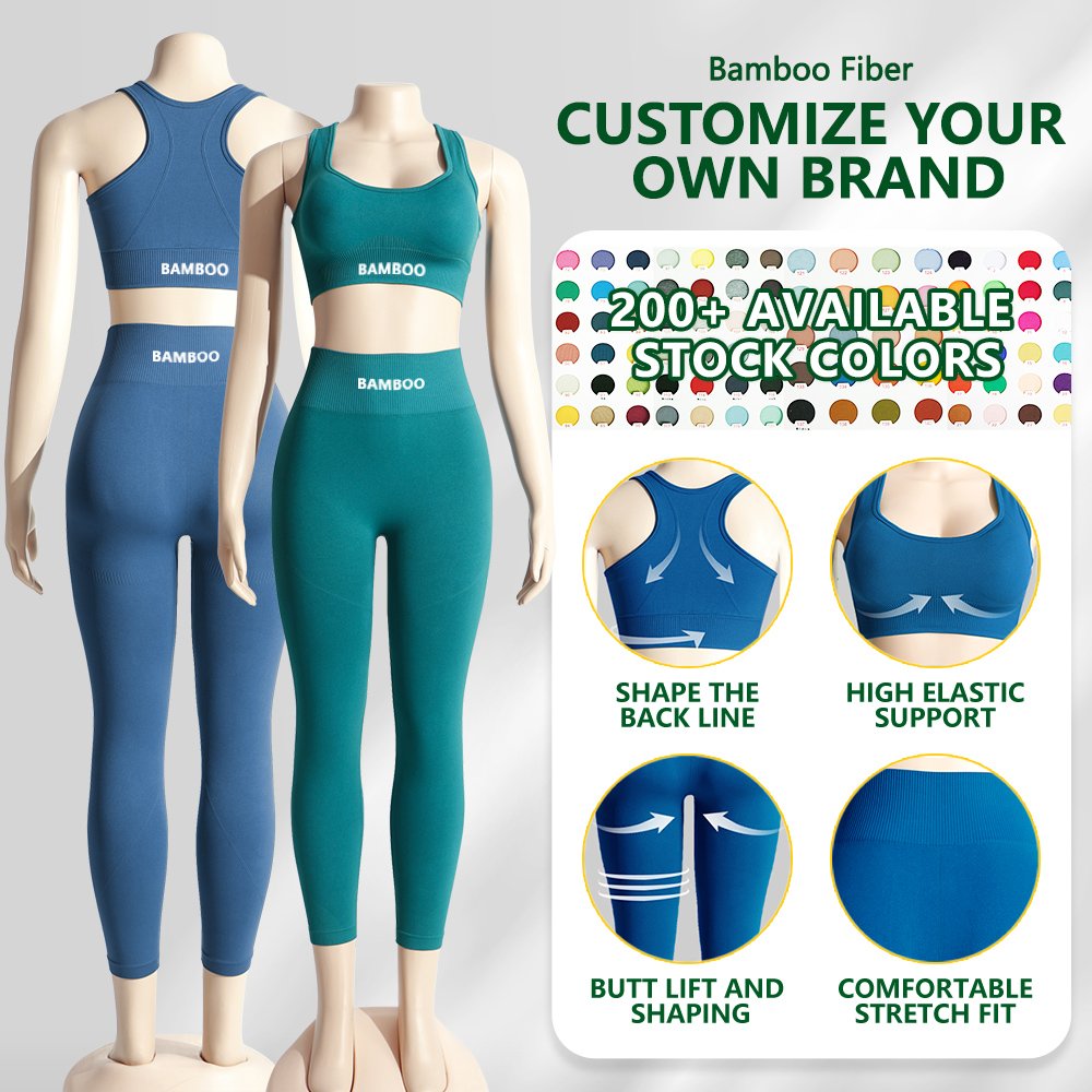 Bamboo Eco Friendly Fabric Ladies Sports Clothing Two Piece Female Workout Sportswear Suit Sexy Gym Wear Fitness Yoga Sets Women