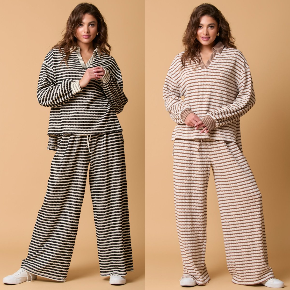 New Europe and the United States across the border two-color striped long-sleeved pants two-piece fashion casual suit