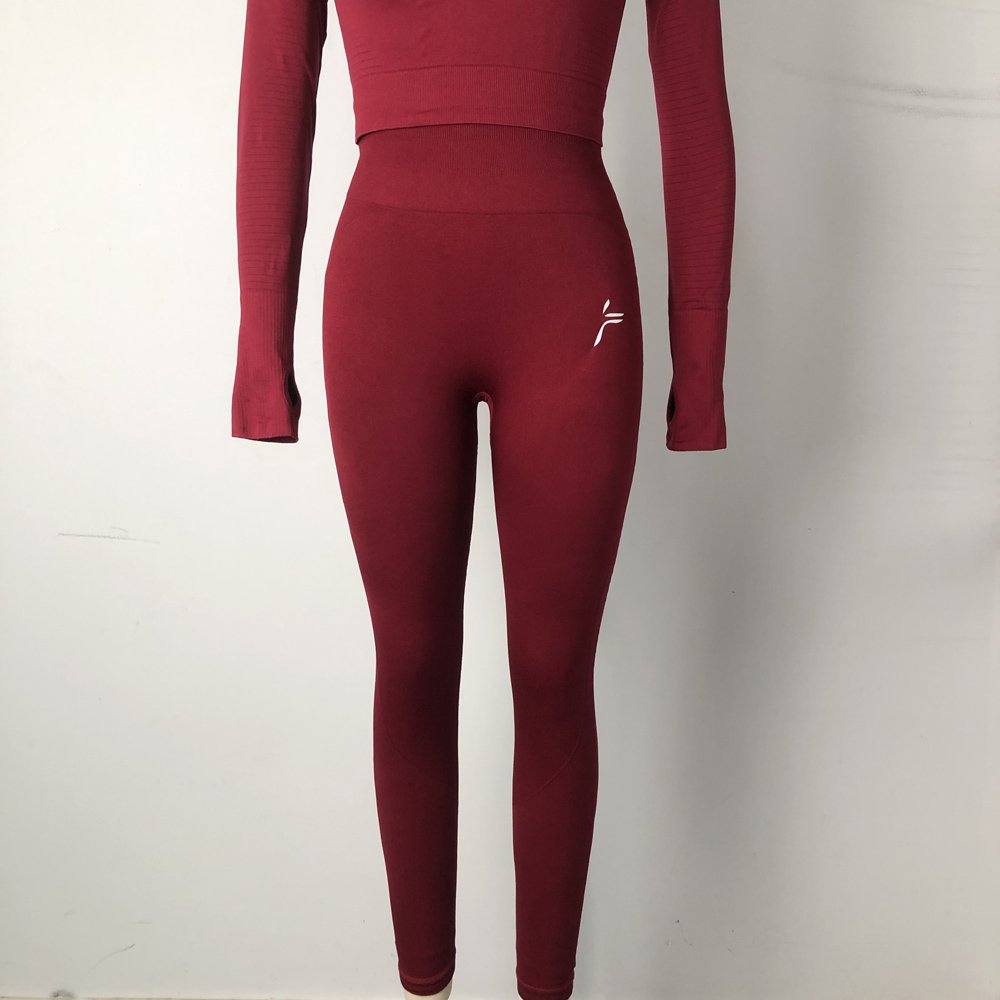 Custom breathable gym wear clothing womens seamless workout sets 2 pieces high waisted yoga leggings and cropped long sleeve top