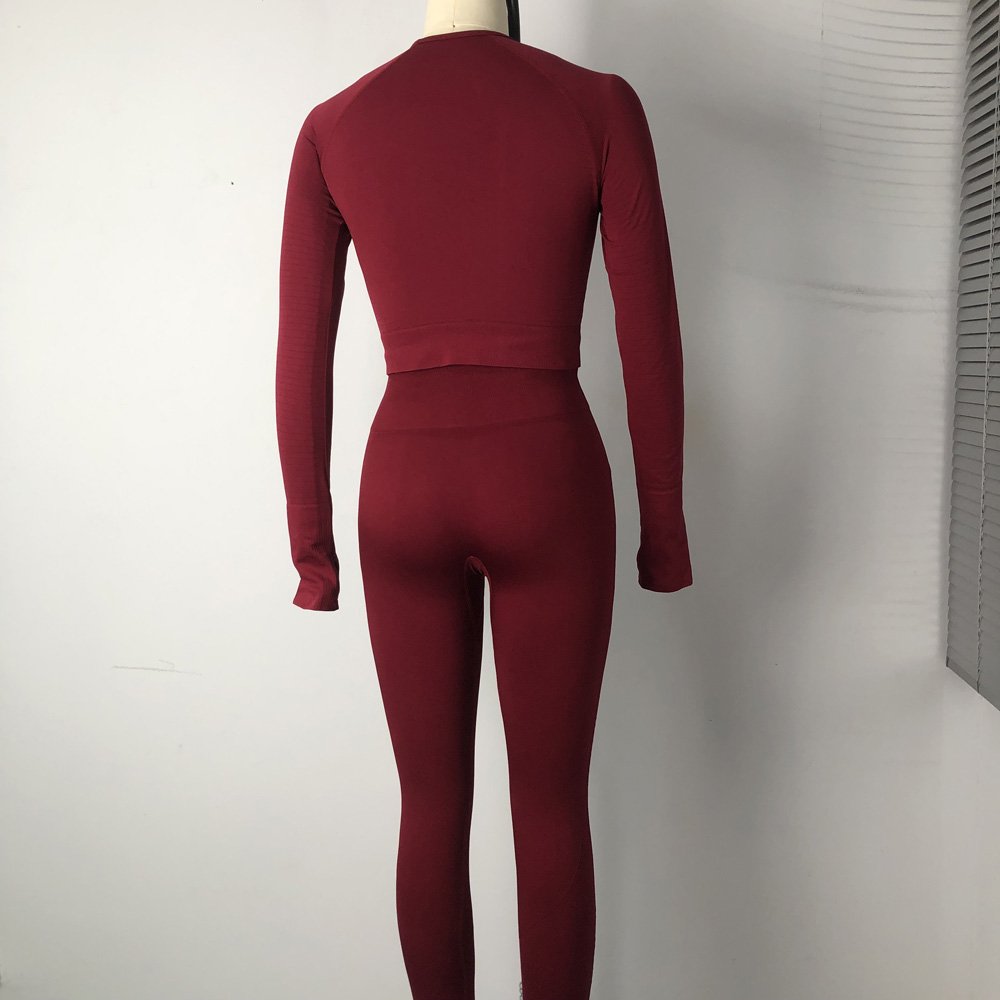 Custom breathable gym wear clothing womens seamless workout sets 2 pieces high waisted yoga leggings and cropped long sleeve top