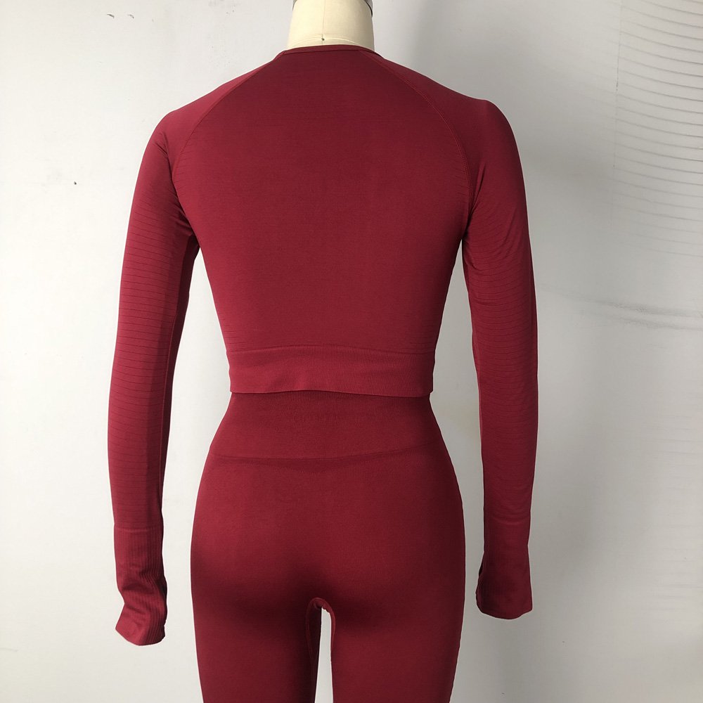 Custom breathable gym wear clothing womens seamless workout sets 2 pieces high waisted yoga leggings and cropped long sleeve top