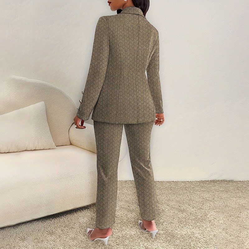 Chevron Pattern Elegant Women's Pantsuits Long Sleeve Blazer High Waist Office Lady Two Pieces Suit Set