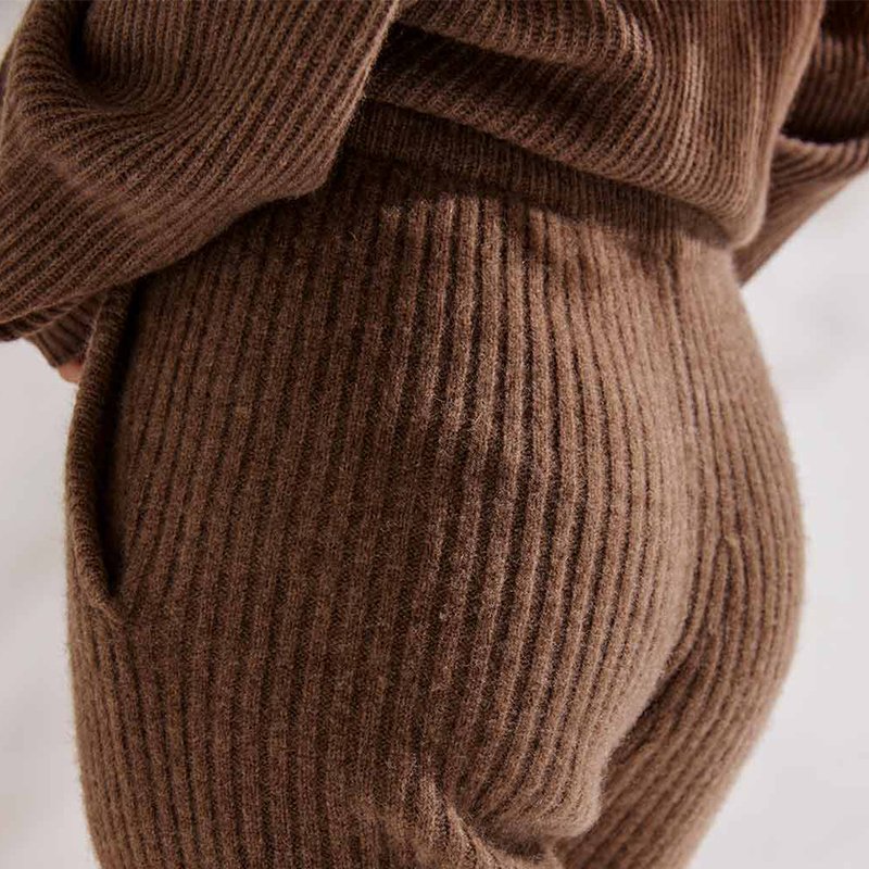 2024 Custom Autumn-Winter Women's Loose Wide Leg Rib Knit Wool Cashmere Pants Set Logo Decoration ODM Supply Ladies Pants