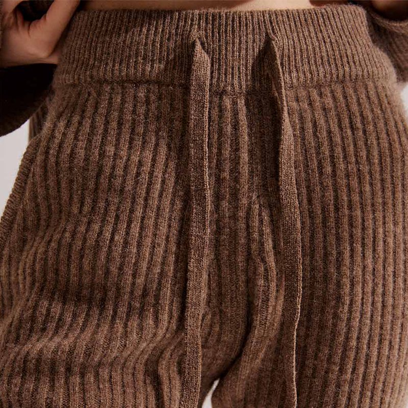 2024 Custom Autumn-Winter Women's Loose Wide Leg Rib Knit Wool Cashmere Pants Set Logo Decoration ODM Supply Ladies Pants