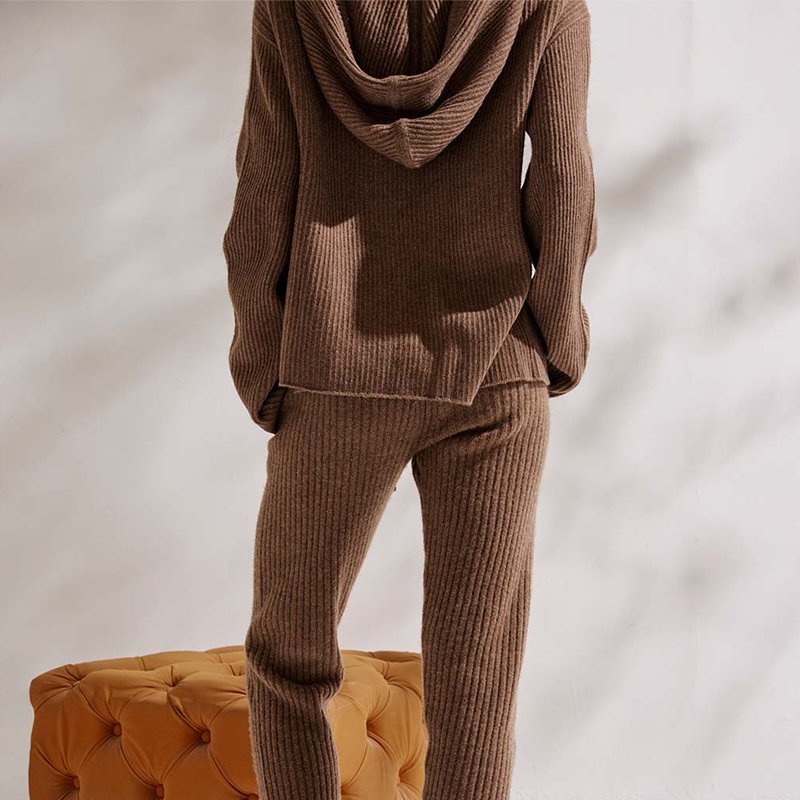 2024 Custom Autumn-Winter Women's Loose Wide Leg Rib Knit Wool Cashmere Pants Set Logo Decoration ODM Supply Ladies Pants
