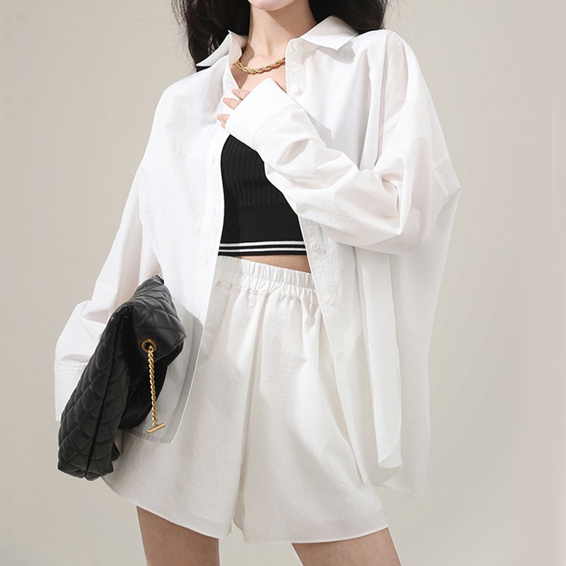 Custom High Quality 100% Cotton Linen Breathable Long Sleeve Shirt Shorts Two Pieces Sets Women's Summer Sets Elegant