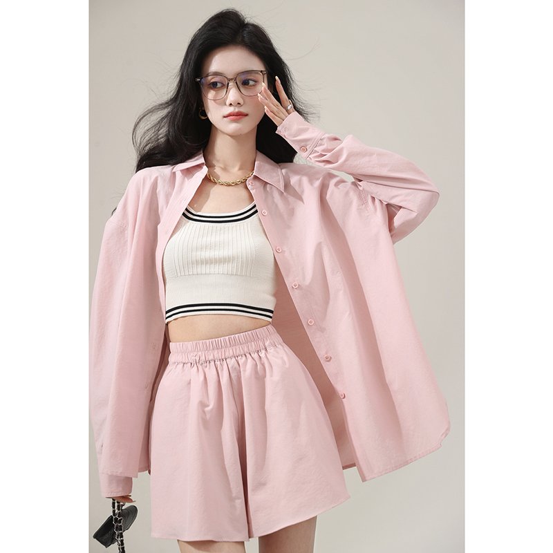Custom High Quality 100% Cotton Linen Breathable Long Sleeve Shirt Shorts Two Pieces Sets Women's Summer Sets Elegant
