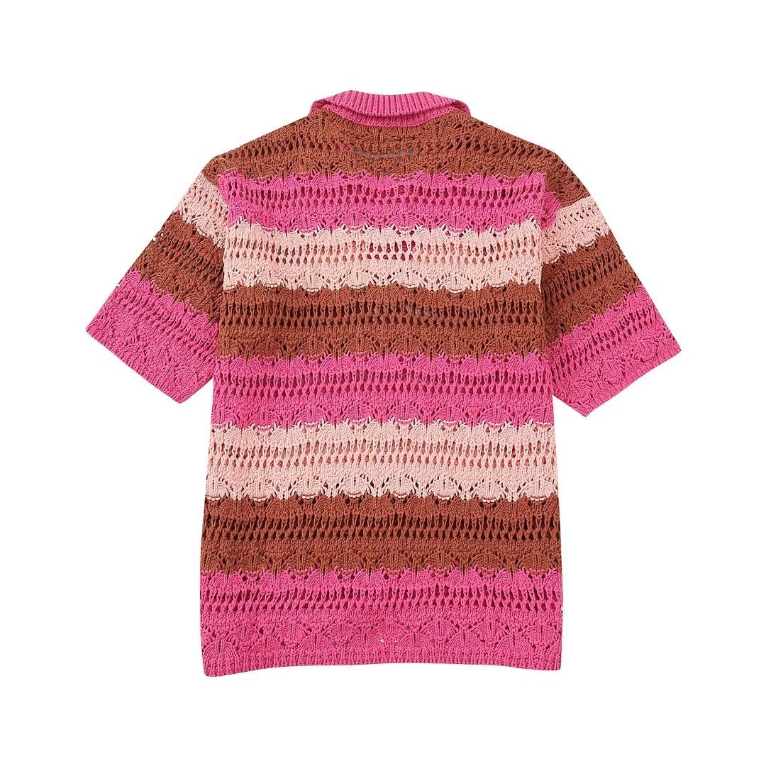 Fashion Casual Women Short Sleeve Color Blocking Striped Sweater Knit Top Shirt And Knit Shorts Ladies 2 Piece Set Women's Sets