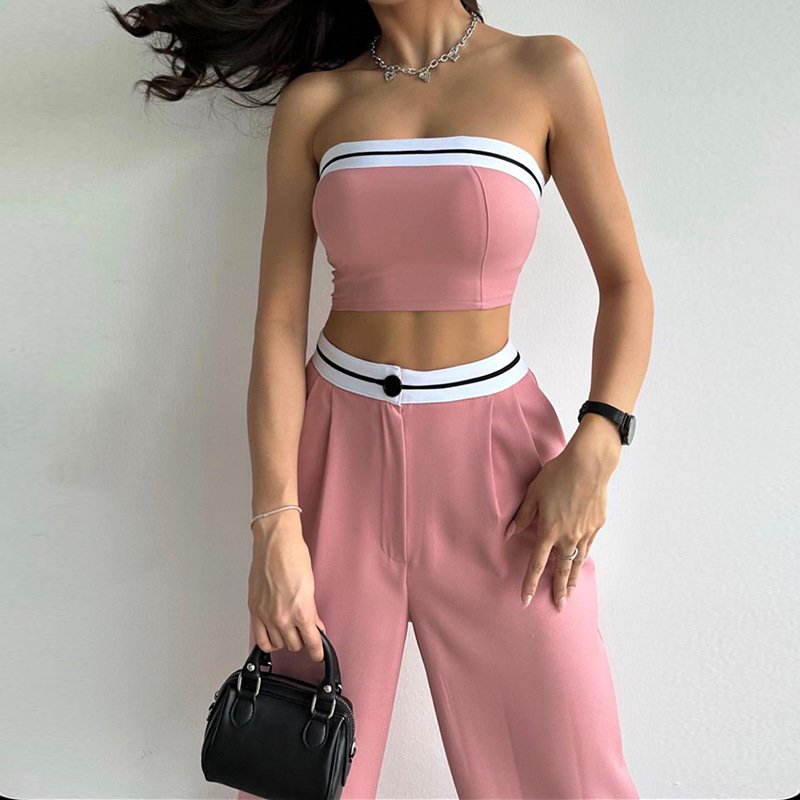 Women's Sets Two Piece Set Fashion Streetwear Sexy Women's Clothing Summer Crop Tops Tube Flare Wide Leg Loose Pants Trousers