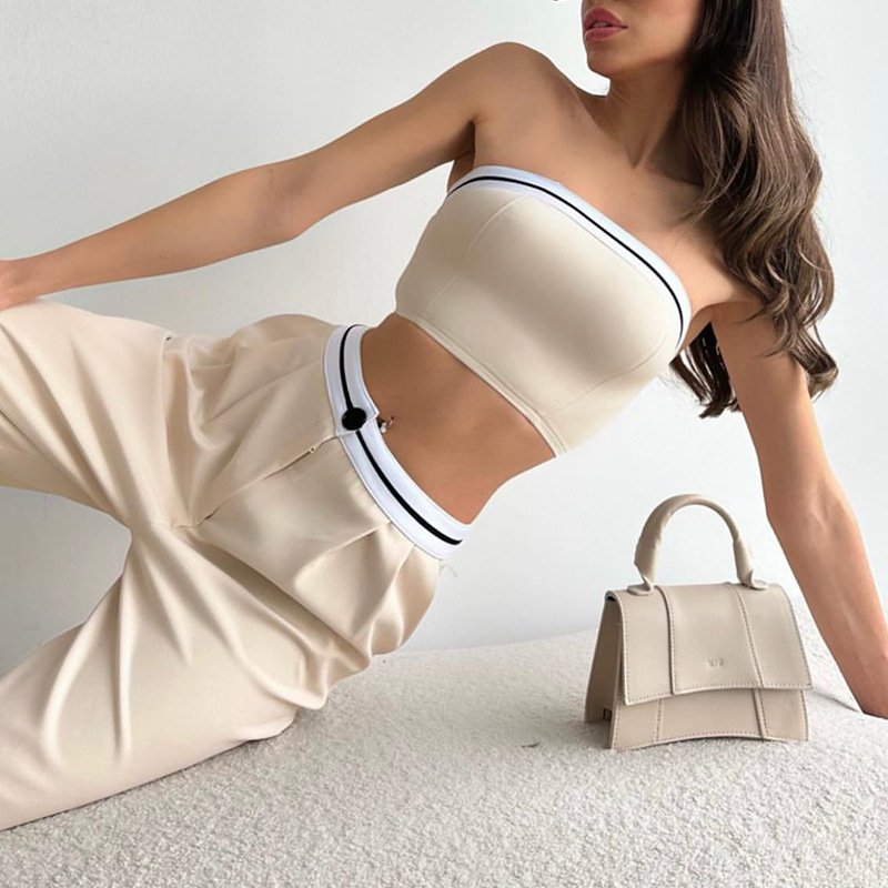 Women's Sets Two Piece Set Fashion Streetwear Sexy Women's Clothing Summer Crop Tops Tube Flare Wide Leg Loose Pants Trousers