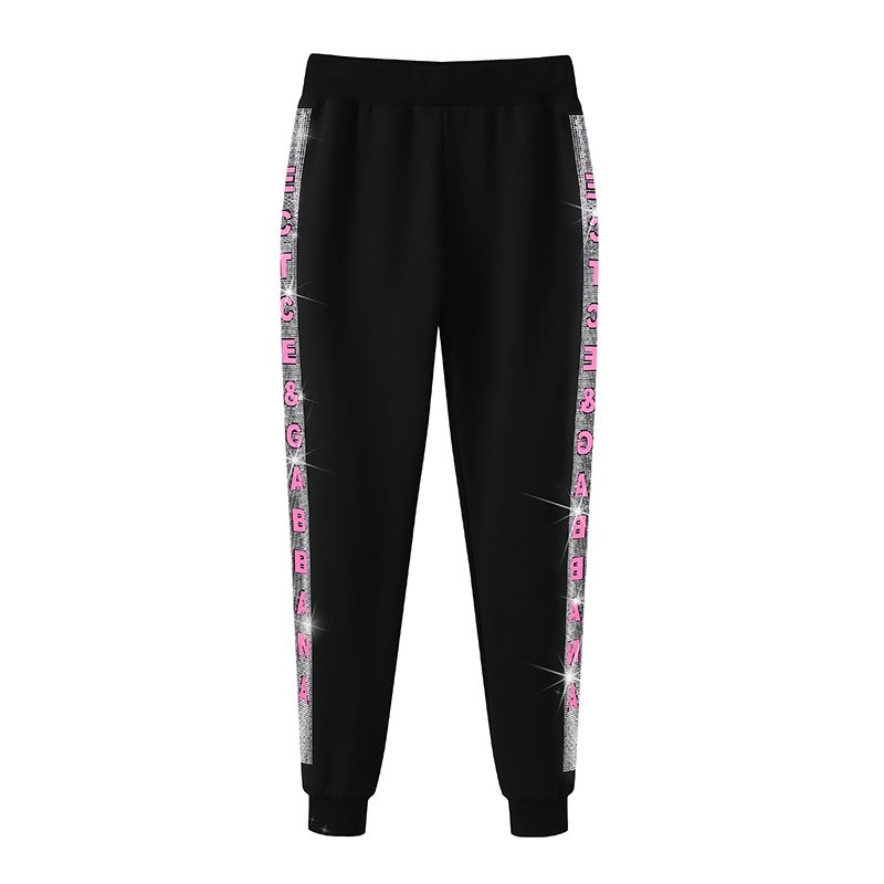 Fashion Two Piece Set Women Clothing Printed Rhinestone Short Sleeve Hoodie Pant Set