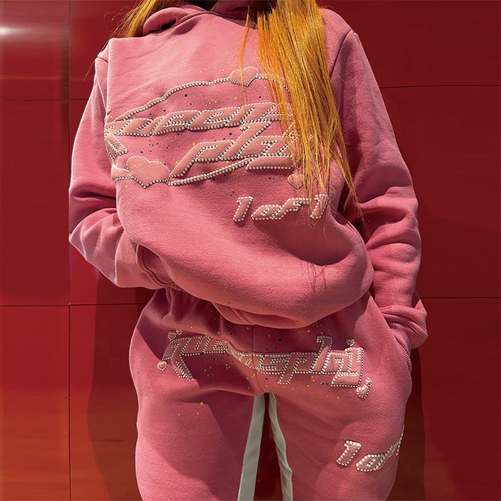 Custom Logo Cropped Hoodies Jogger 2 Piece Set Woman Clothing,Oversized Puff Print Womens Hoodies and Sweat Pants Set