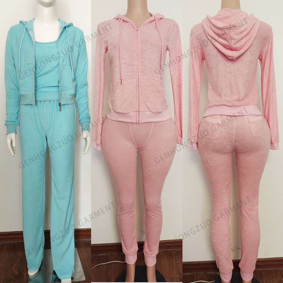Fall 2024 Custom Rhinestone LOGO Women Clothes Crop Top Full Zip Up Velvet Velour Tracksuit Jogger Pants 2 Piece Women's Sets