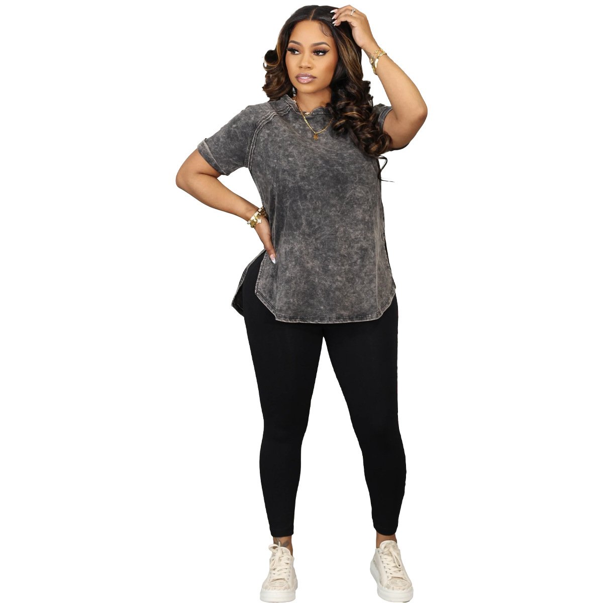Custom Women Clothing Women's 2 Pieces Legging Set Woman Solid Side Split T Shirt And Sweatpants Two Piece Pants Tracksuits Set