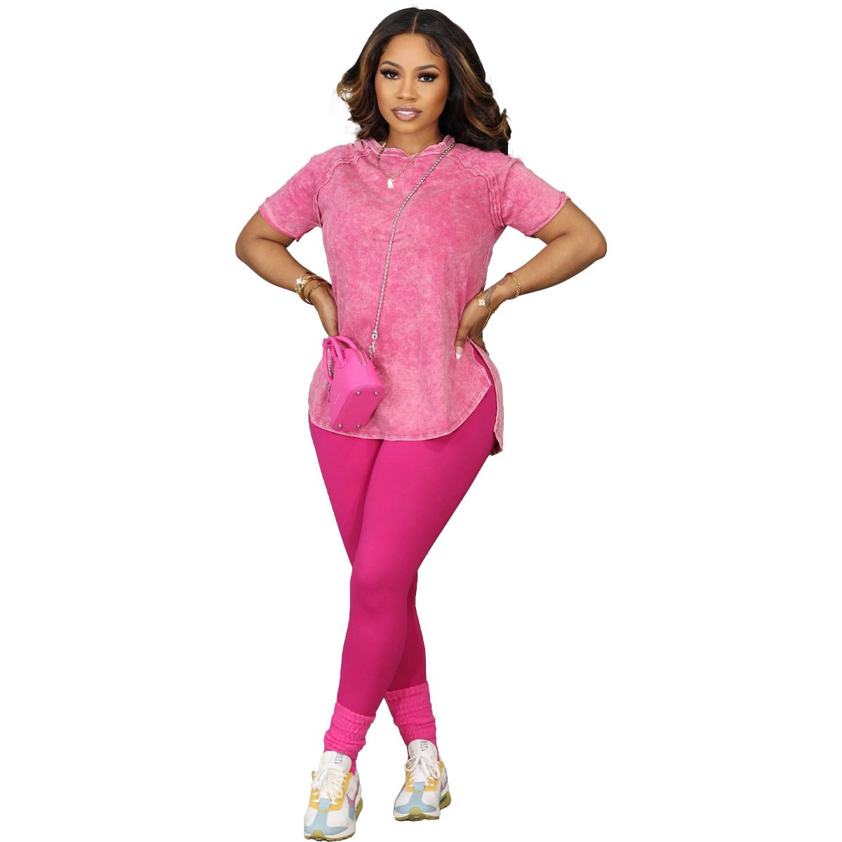 Custom Women Clothing Women's 2 Pieces Legging Set Woman Solid Side Split T Shirt And Sweatpants Two Piece Pants Tracksuits Set