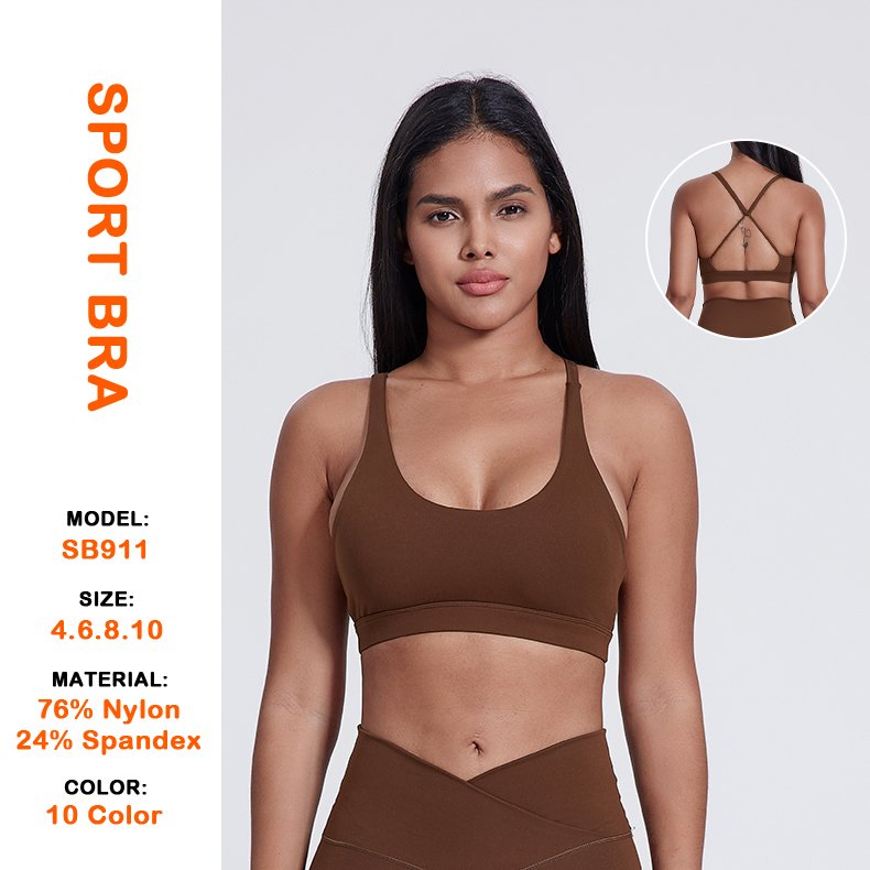 High Quality Gym Active Wear Women's High Impact Sports Top Cross Front Backless Beautiful Back Crop Top Nylon Workout Yoga Bra