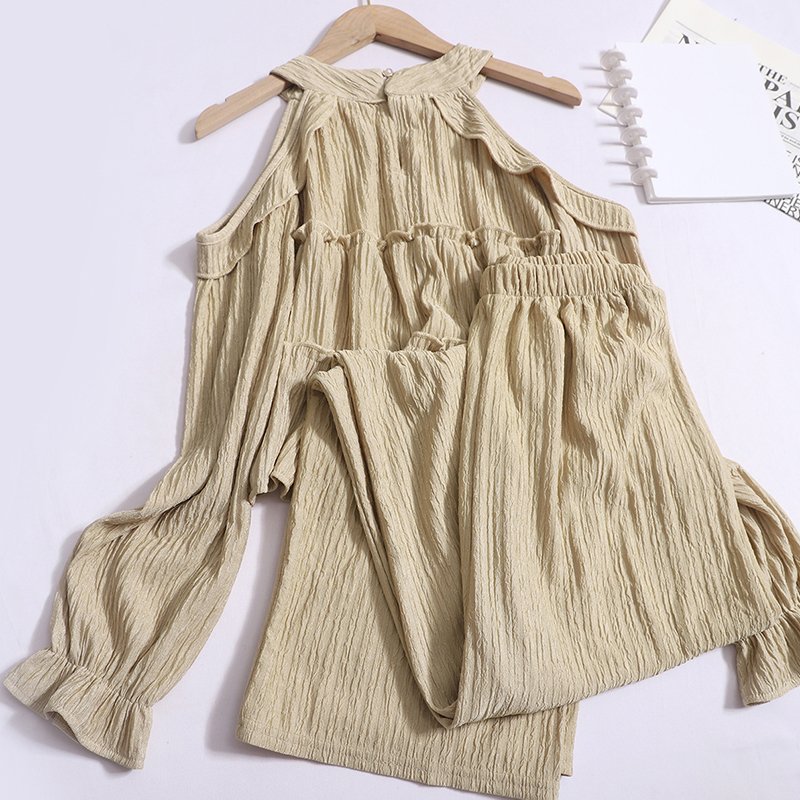 Boutique Wholesale 2024 Autumn Fashion Temperament Off Shoulder Long Sleeved Shirt Casual Wide Leg Pants Women's Sets