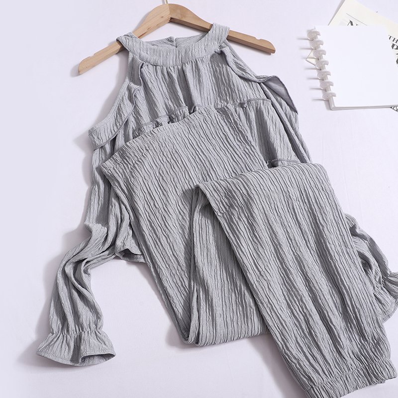Boutique Wholesale 2024 Autumn Fashion Temperament Off Shoulder Long Sleeved Shirt Casual Wide Leg Pants Women's Sets