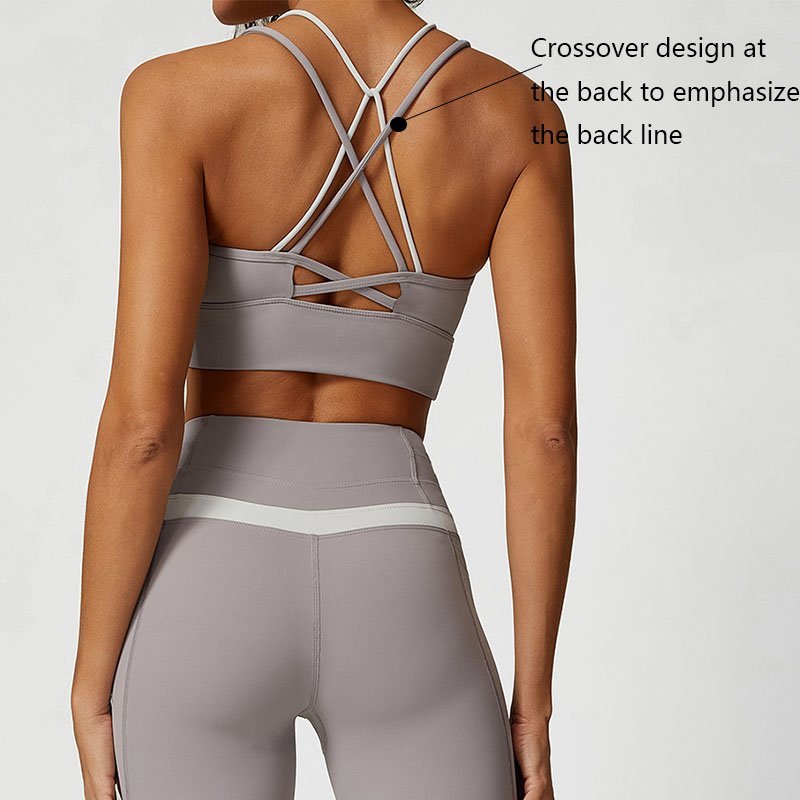 XW-PTS2395 2 Piece Activewear Cross Back Sports Bra V Cut Waist Workout Pants Women's Sets Gym Crop Top And Yoga Legging Set