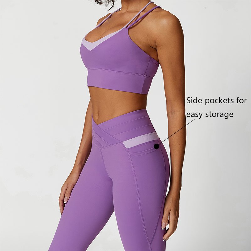 XW-PTS2395 2 Piece Activewear Cross Back Sports Bra V Cut Waist Workout Pants Women's Sets Gym Crop Top And Yoga Legging Set