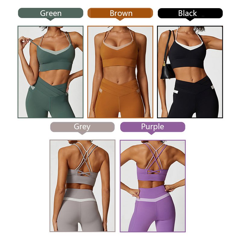 XW-PTS2395 2 Piece Activewear Cross Back Sports Bra V Cut Waist Workout Pants Women's Sets Gym Crop Top And Yoga Legging Set