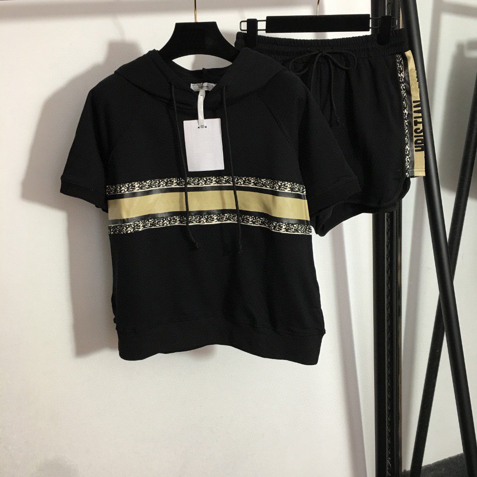 New designer suit striped counter color short sleeve hoodie side letter print shorts 2 piece sets