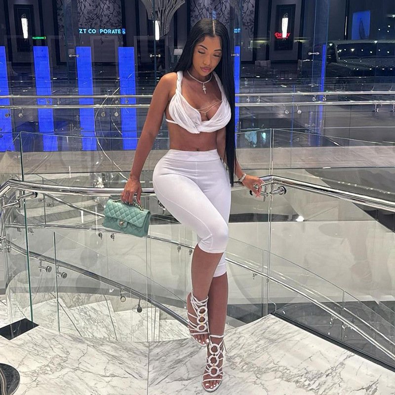 Peeqi K24S54948 fashion autumn 2024 new sexy solid halter cut out top outfits long pants set 2 piece set women women's sets