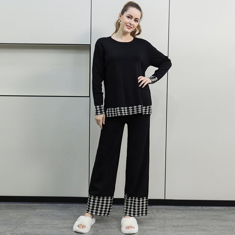 Boutique Wholesale 2024 Summer New Fashionable Round Neck Color Blocked Long Sleeved Top Casual Pants Women's Set