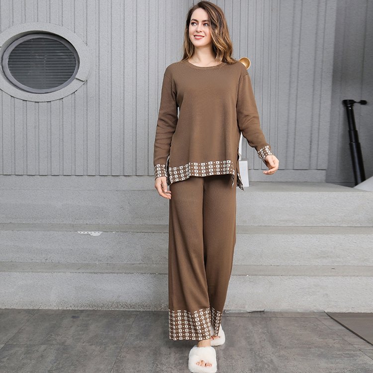 Boutique Wholesale 2024 Summer New Fashionable Round Neck Color Blocked Long Sleeved Top Casual Pants Women's Set