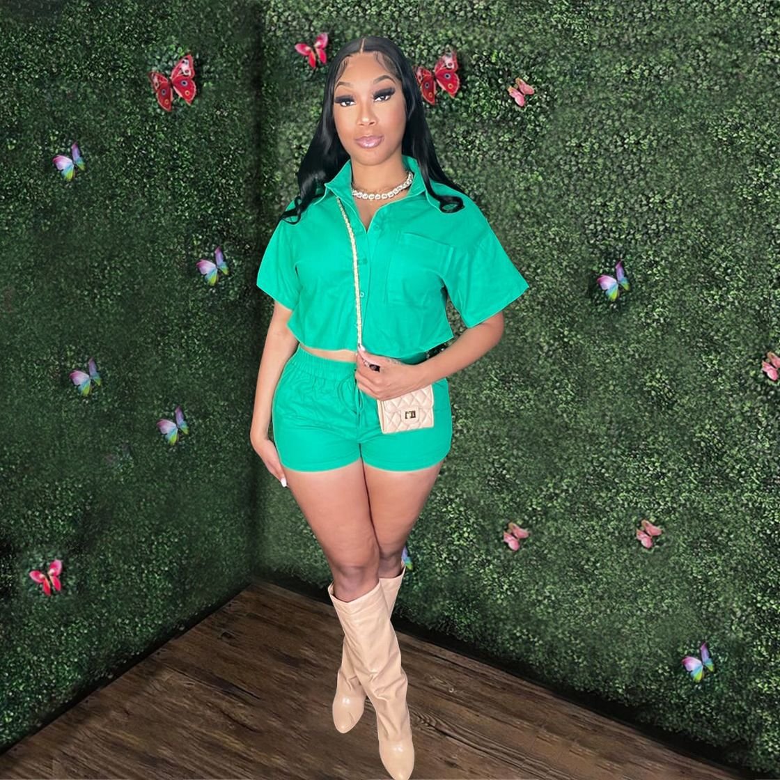 New Short-Sleeved Shirt Outfits For Women Clothing Custom Summer Elastic Pocket Women'S Sets Sexy High Waist Tracksuits