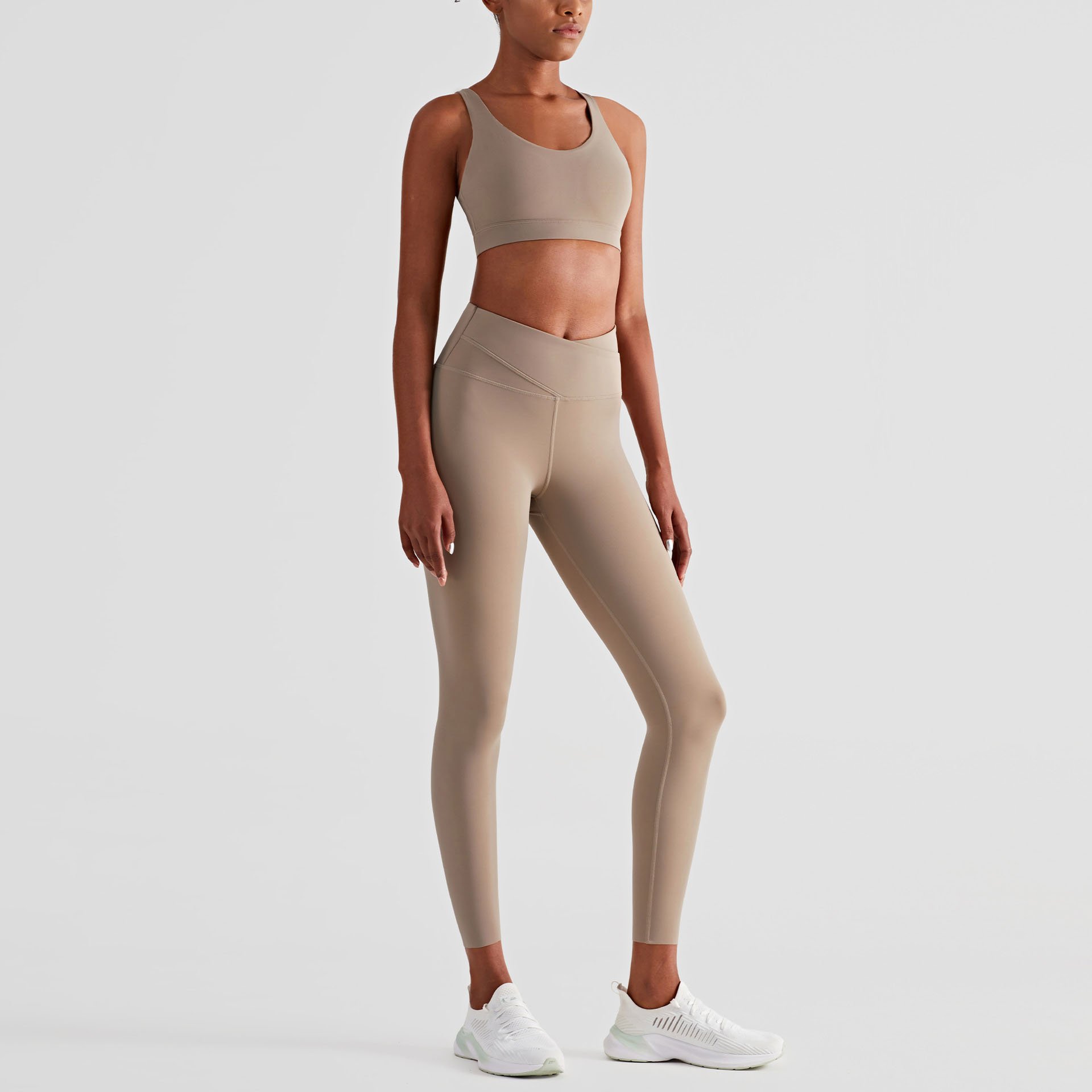 Lcool Custom LuLu gym set women Cross strap Beauty back Shockproof Sport bra Butt lifting High waist legging 2 piece workout set