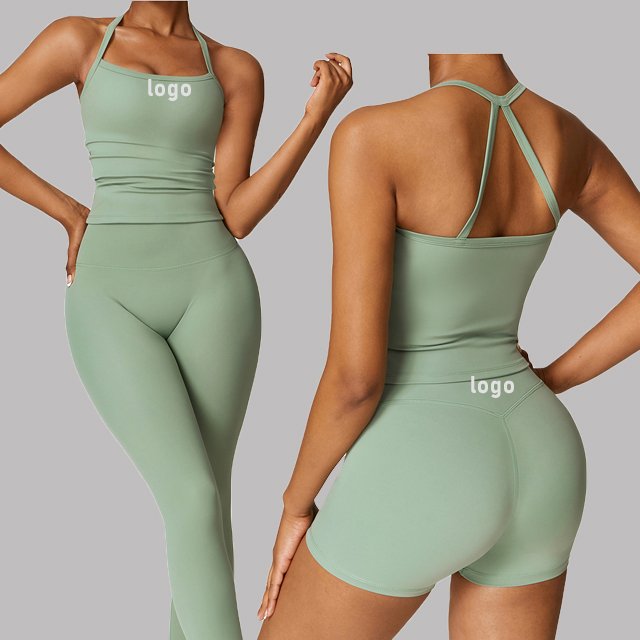 New OEM Compression Yoga Crop Top Tank Top Women Sports T shirt Gym Fitness Sets Workout Shorts Yoga Legging Custom