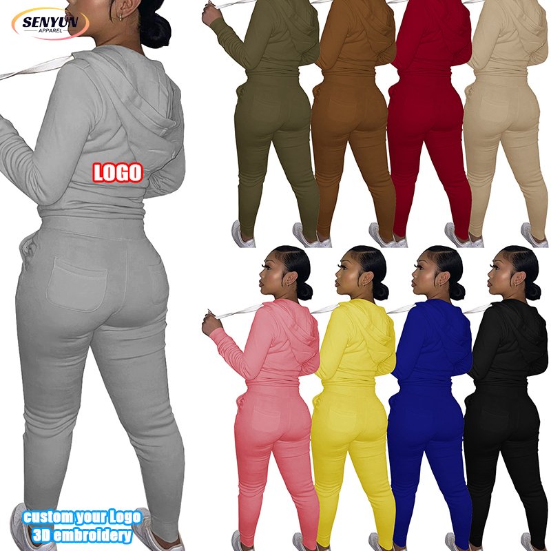 Manufacturer High Quality Sports Hoodie Tracksuits Outfits Jogger 2 Piece Custom Embroidery Logo Cotton Plus Size Women'S Sets