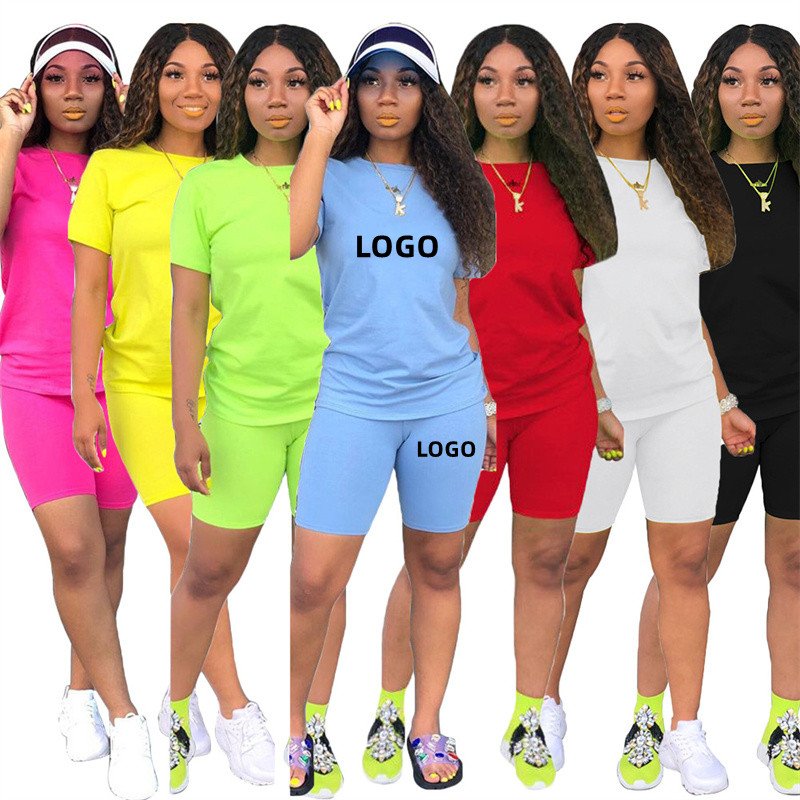 Custom Logo Embroidery Plus Size Women's Sets Workout Short Sets for Women Two Pieces Matching Custom 2 Piece Set Women Summer