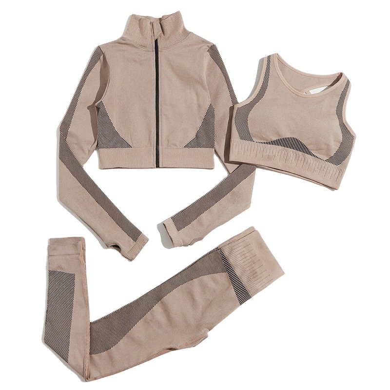 wholesale price High-Quality Luxury top-tier Custom 3-Piece Yoga Set Premium Fitness Suit for Womens Activewear