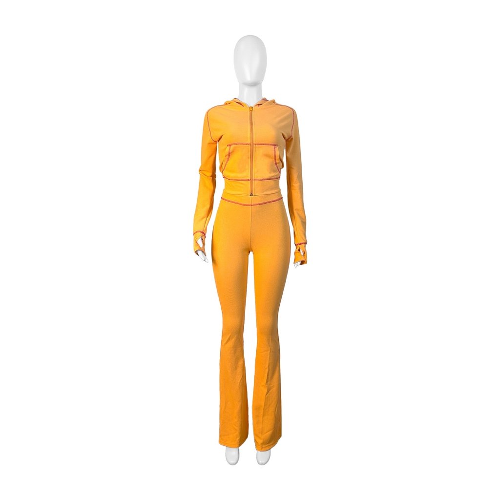 ZHEZHE Waffle Texture Striped Women's Set Hooded Tops+Flare Pants Suits 2024 Autumn Casual Street Baddie 2 Piece Sets