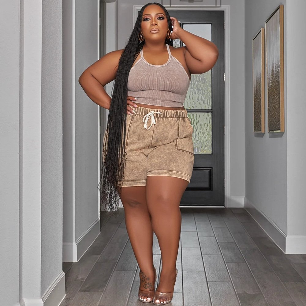 BH955 2023 summer plus size women two piece vest and short pants set