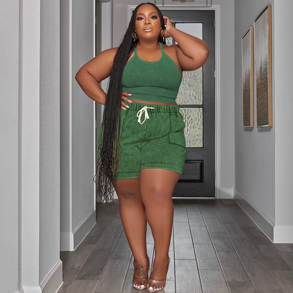 BH955 2023 summer plus size women two piece vest and short pants set