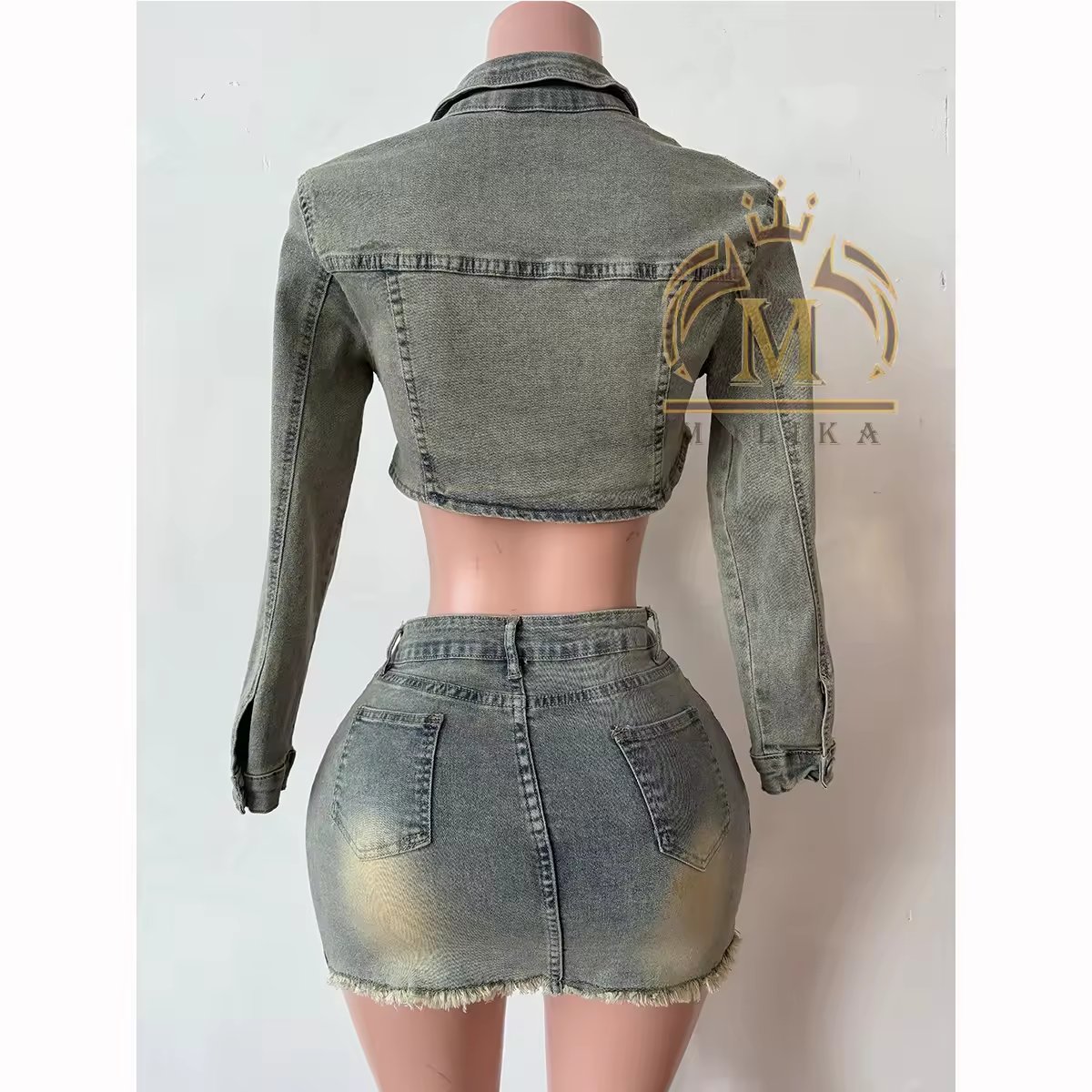Sexy Women's Denim Sets Stretch Crop Jacket Slim Jeans Skirt Sets Ladies Two Piece Split Denim Skirt Sets Women Clothing