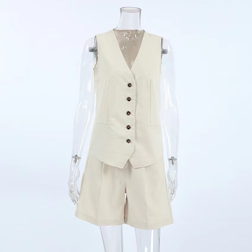 Customized sleeveless vest set for women's summer casual V-neck vest suit short pants two-piece set