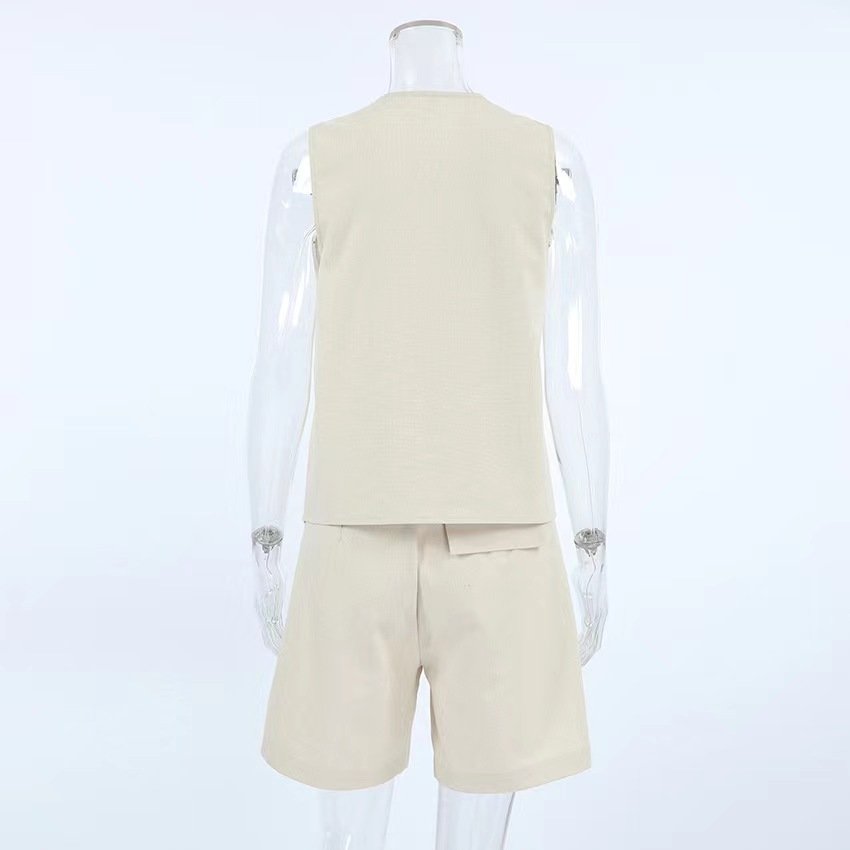 Customized sleeveless vest set for women's summer casual V-neck vest suit short pants two-piece set